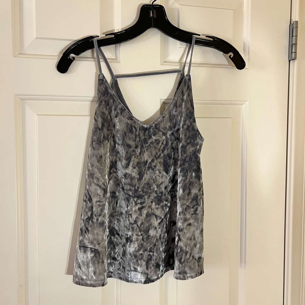 SILVER BLUE CRUSHED VELVET TANK. Small from Doublezero